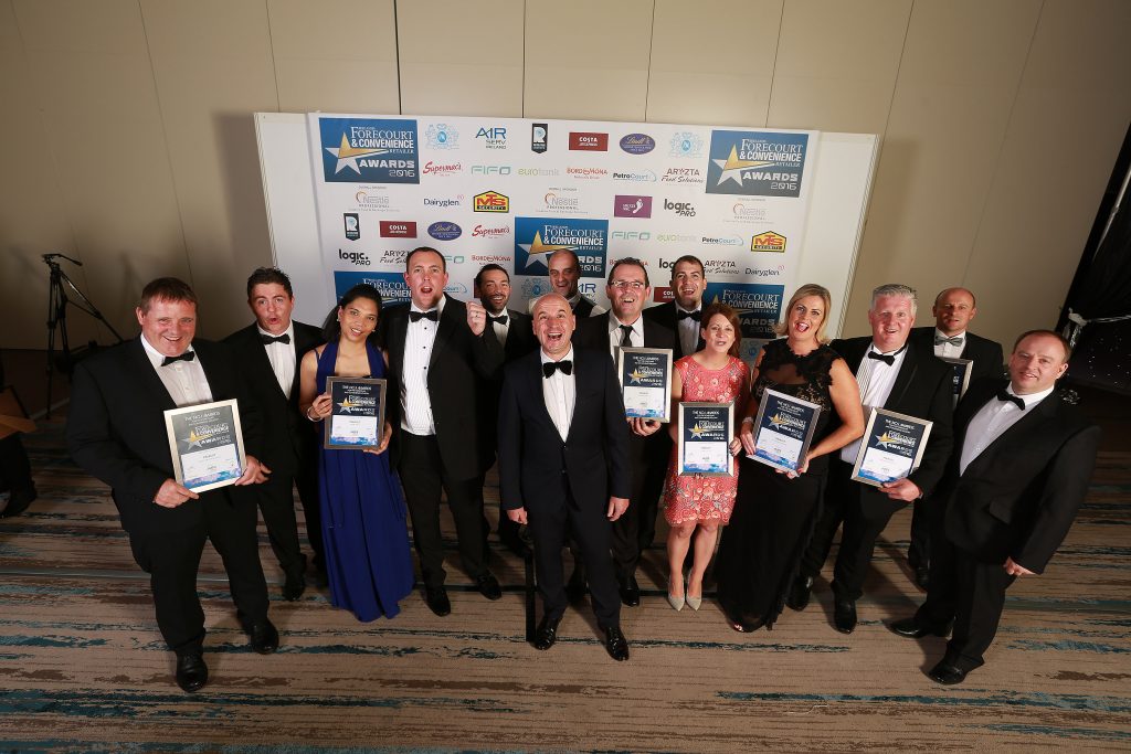 The finalists in this category are pictured with their certificates. They are Shane Gleeson, Inver/Spar, Punches Cross, Limerick; Paul Kennedy, Gyness Vuston and Brian Joyce, Galway Plaza; Michael Bonner (back), Glenties Services; category sponsor, Dessie Aughey, AirServ; Barry Patton (back), Applegreen Tuam Road; Kevin O’Donnell, Glenties Services; Mark and Ciara Gillan, Hoban’s Centra; Caroline Colbert, Applegreen Tuam Road; Paul Murphy, Applegreen Paulstown; Connor McGettigan, McGettigan’s Applegreen, Lifford and John Kiely, Inver/Spar, Punches Cross, Limerick