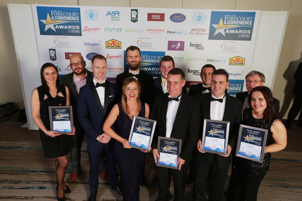 Pictured with their finalists’ certificates are Laura Malenkiene and Valdis Kirelis, Maxol Mace, Kingsmeadow; Killian Bane and Suzanne Waddell, GreatGas Junction 4, Turvey; category sponsor, Greg Maher, Diaryglen; Karl Malone (back), Watters Service Station, Castleblayney; Danny McHugh (back), McHugh’s Spar/Texaco, Ballindine; Martin Burke, Amber Oil, Limerick Road, Tipperary; Padraig Watters (back) and Michelle Keenan, Watters Service Station, Castleblayney.