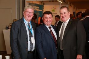 Supermac’s founder Pat McDonagh with organiser Bill Penton and speaker Mike Murphy from US chain Quickchek