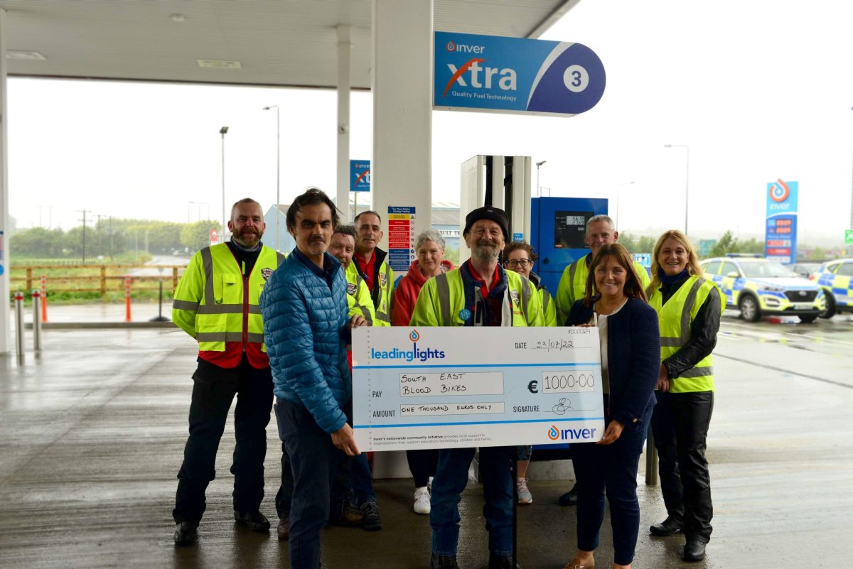 Inver’s Leading Lights initiative supports Blood Bikes South East with €1,000 donation