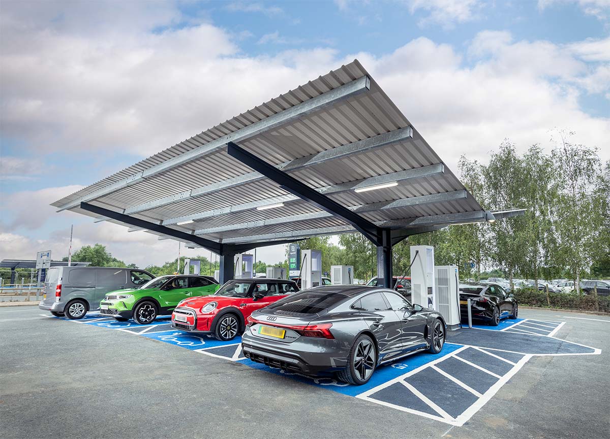 Evo Energy’s HyperHub, one of the largest EV charging hubs in Northern England, fitted with Bever Innovations’ LED Price Displays